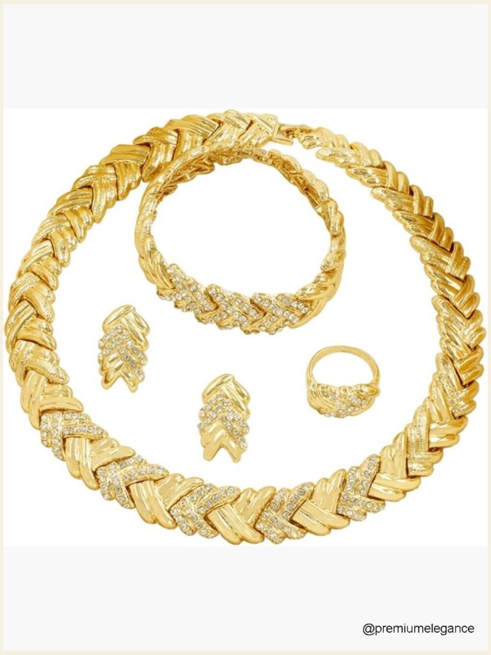 Gold Plated Jewelry Set with Crystal Necklace Earrings Ring